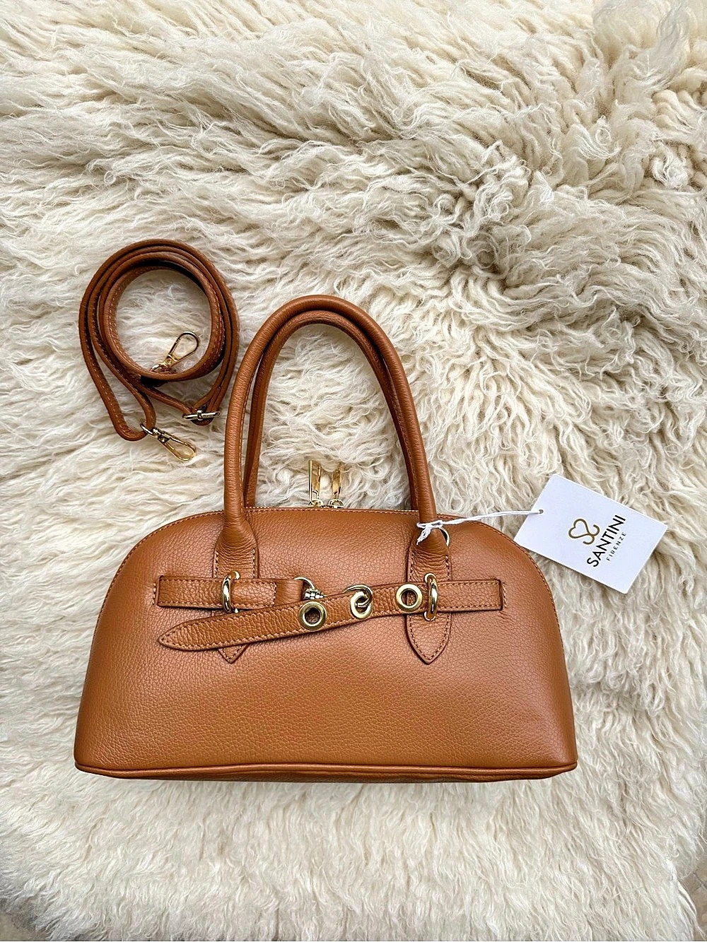 Santini Firenze Brown Leather Satchel Top Handle Bag Made in Italy NWT